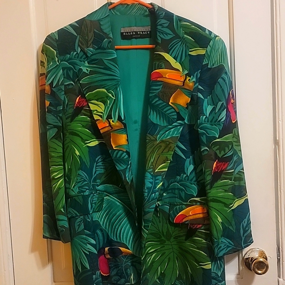 Green Tropical Blazer with Toucans Petite